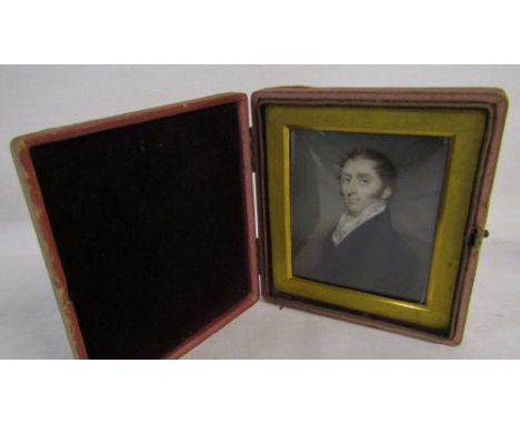 Early 19th century cased portrait miniature of a young man 6.5 cm x 8 cm (size including frame 10 cm x 11.5 cm)