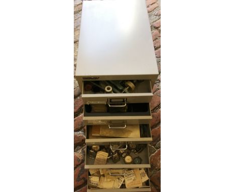 Small Bisley cabinet containing watch tools &amp; parts mainly Timex