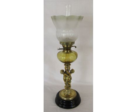 Victorian figural brass based paraffin lamp H 72 cm