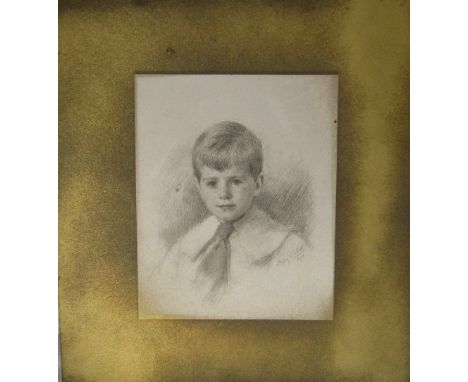 Pencil portrait of a young boy signed Sydney W White 1906 23.5 cm x 25 cm (size including outer frame)