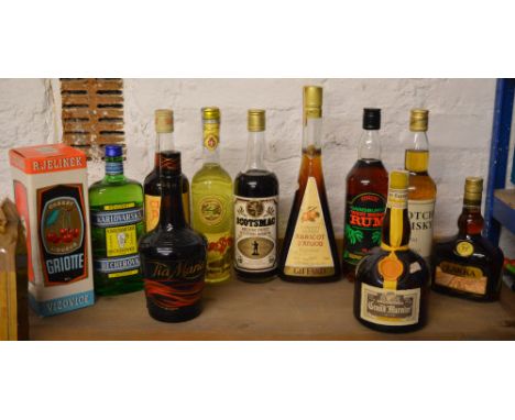 11 bottles of alcoholic drinks including Tia Maria, Scotch Whisky, Cherry Liqueur, Scotsmac etc (all sealed) 