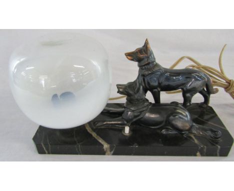 French Art Deco lamp with two Alsatians on a marble base