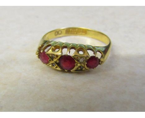 18ct gold ruby ring with diamond accents size Q weight 3.1 g