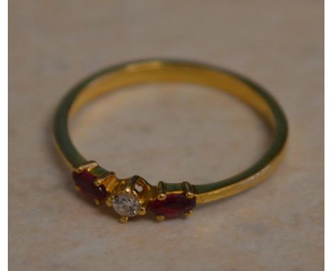 18ct gold diamond and ruby ring, total approx weight 1.82g, Ring Size O/P