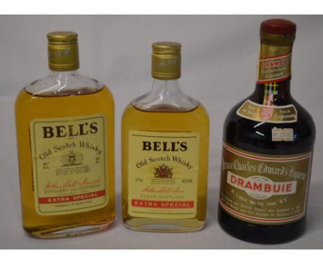 Bottle of Bell's Old Scotch Whisky 50cl, bottle of Bell's Old Scotch Whisky 37.5cl and a 75cl bottle of Drambuie 