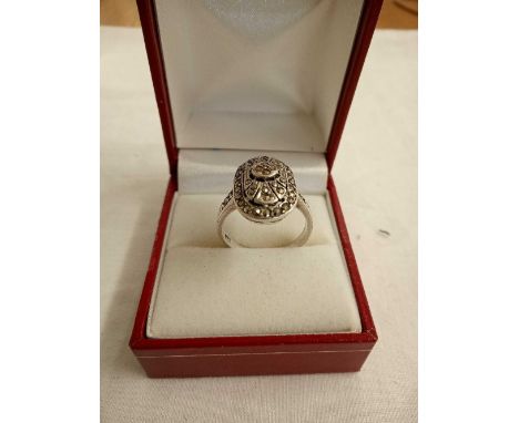 SILVER&amp; MARCASITE RING, SIZE 'O',10.2g