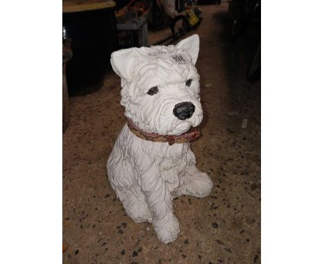 WHITE PAINTED CONSTITUTED STONE SCOTTY GARDEN FEATURE OR DOOR STOP DOG