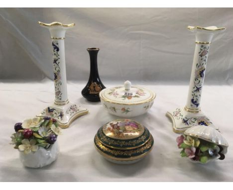 2 COALPORT CANDLESTICK, LIMOGES DRESSING TABLE JAR &amp; OTHER CERAMICS