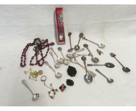 EPNS &amp; ENAMEL SPOONS &amp; COSTUME JEWELLERY