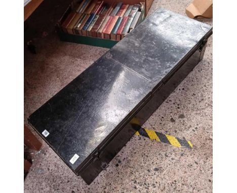 BLACK METAL UNIFORM TRUNK, APPROX 42" LONG