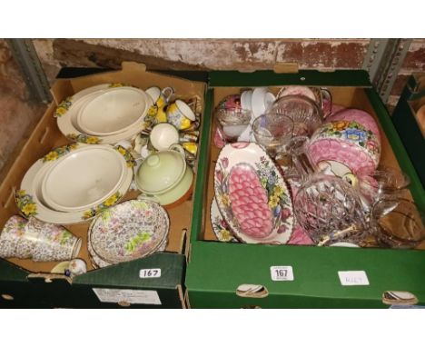 2 CARTONS OF MIXED CHINA &amp; GLASS INCL; PHOENIX BONE CHINA CUPS &amp; SAUCERS