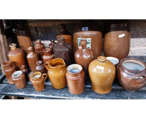 QTY OF VINTAGE SALT GLAZE STONE INK BOTTLES &amp; VARIOUS VASES &amp; JARS