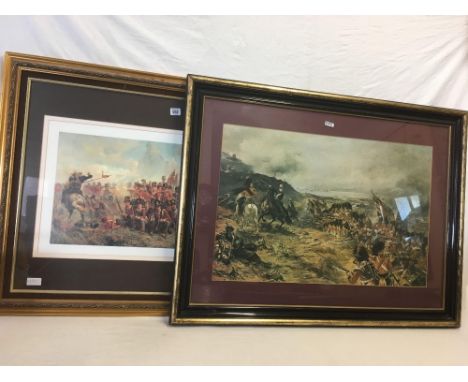 GILT F/G PRINT OF 'THE 28TH REGIMENT AT QUATRE BRAS' &amp; F/G PRINT OF BRITISH BATTLE SCENE
