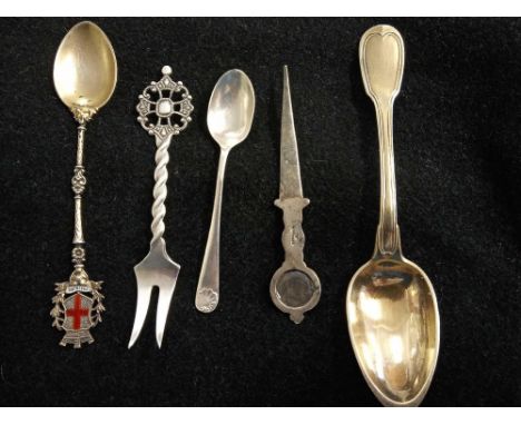 SILVER &amp; ENAMEL BOOKMARK &amp; SILVER SPOONS ETC