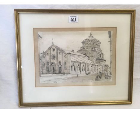 AUGUSTUS JOHN CUTHBERT HARE, PENCIL &amp; SEPIA WASH DRAWING OF AN ARCHITECTURAL VIEW IN MILAN WITH INTERESTING AND INFORMATI