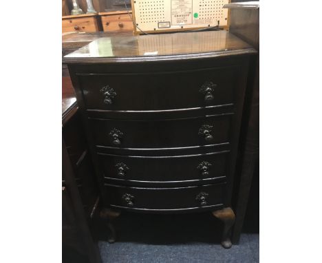 OAK BOW FRONT CHEST OF 4 DRAWERS 