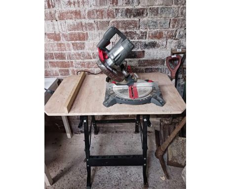 PARKSIDE COMPOUND MITRE SAW ON WORK MATE BENCH