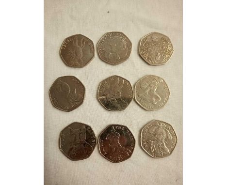 9 ORIGINAL FIRST SET 50P'S OF PETER RABBIT