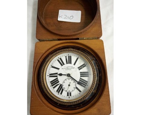 JC VICKERY ANTIQUE TORTOISE SHELL TRAVELLING CLOCK IN WOOD CASE