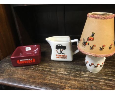 GUINESS TABLE LAMP, GUINESS WATER JUG &amp; A WATNEYS RED WADE ASHTRAY