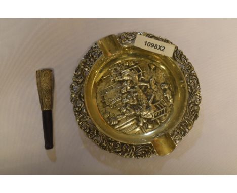 Zilveren 835/1000 asbak + pijpje. - Silver 835/1000 ashtray + pipe