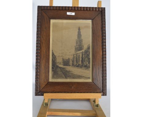 Ets "Martinikerk Groningen" W.J. Dingemans. - Etching “Martinikerk Groningen” W.J. Dingemans