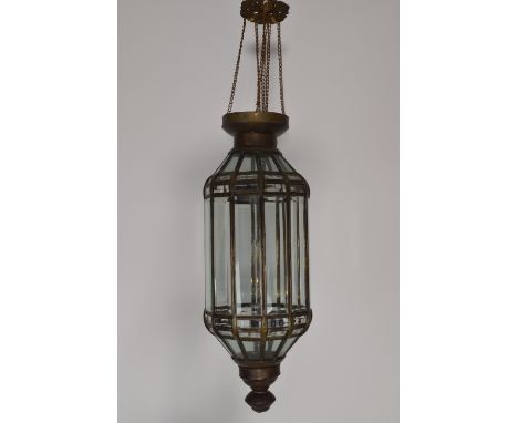 Prachtige hallantaarn met geslepen kristallen bekleed rondom en koperen frame H 60 cm. - Magnificent hall lantern with cut cr