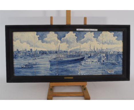 10-slag Delfts blauw tegeltableau H.A.L. door H. Koelwijn "port of Rotterdam". - 10-stroke Delft blue tile tableau H.A.L. by 