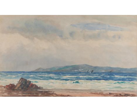 Peter MacGregor Wilson RSW (Scottish, 1856-1928), seascape with rocks to foreground, watercolour, signed lower left, framed a