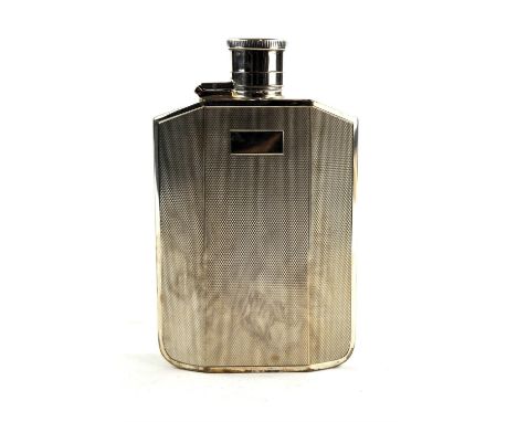 Engine turned silver spirit flask by William Adams Ltd. Birmingham 1946 5.5oz 171.5gm