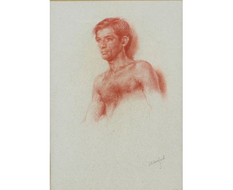Susan L Crawford (b. 1941), portrait of a young man, red chalk on paper, signed in pencil lower right, framed and glazed, 32 