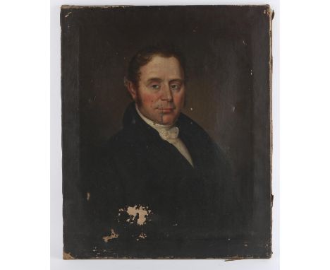 Nineteenth-century English School, portrait of a gentlemen, oil on canvas, 76 x 63cm.Condition Report:  Extensive damage to p