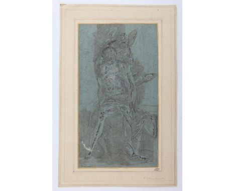 AMENDED DESCRIPTION - Manner of Girolamo Francesco Maria Mazzola Parmigiano, portrait of a seated figure with an angel.  Blac