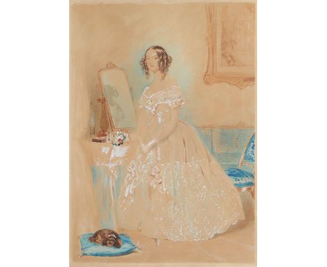 Alfred Edward Chalon (British, 1780-1860), full-length portrait of a lady (1841), watercolour with heightened white, framed a