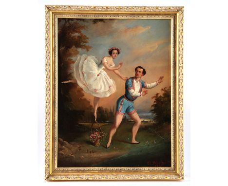 Attributed to Charles Louis Waelput (European, nineteenth century), two dancers in a pastoral setting (1860). Oil on panel. S