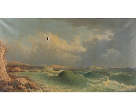 G. Gianni (European, nineteenth century), seascape with waves crashing against cliffs (1886). Oil on canvas. Signed and dated
