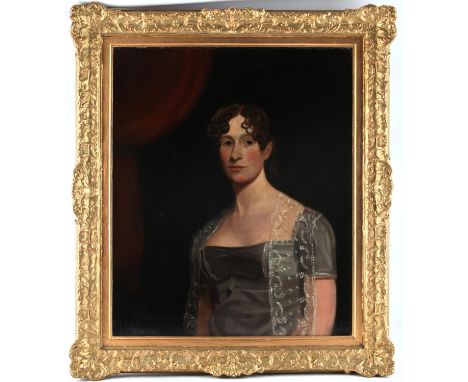 Nineteenth-century European School, portrait of a lady in a grey dress, oil on canvas, framed, 76 x 63.5cm.