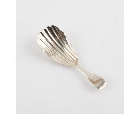 Irish silver caddy spoon, with shell shaped bowl, monogrammed, 9cm long, Dublin 1813, makers mark for Richard SawyerCondition