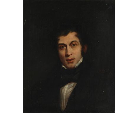 English School, c. 1800, portrait of a gentleman, oil on canvas, framed, bearing label to reverse of frame, 61 x 50.5cm. Cond