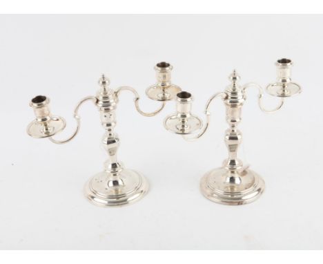 Pair of modern silver two light candelabra by Garrard & Co. London 1984 H20.5cm 43.5oz 1353gm