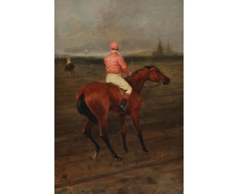 Manner of Thomas Percy Earl (1874-1947), 'A Jade', equestrian scene with horse and rider, oil on board, signed 'P. Earl' and 