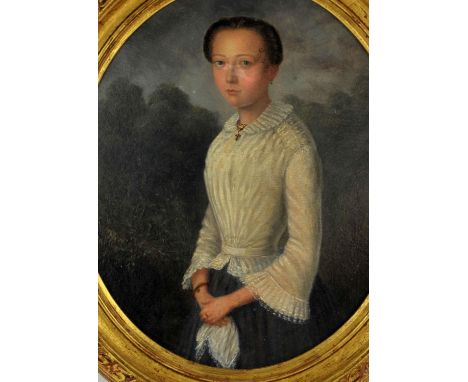 British School, c. 1800, oval portrait of a young woman, oil on board, bearing Aitken Dott & Son, Edinburgh, art restorers an