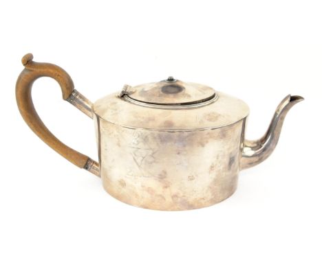 Victorian silver teapot of plain oval form, London 1876, Richard Hodd & Son, 15 cm high, total weight 22 oz