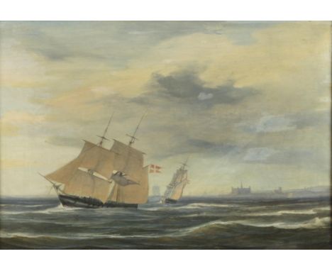 Frederik Theodor Kloss (German-Danish, 1802-1876), seascape with battleships to foreground (1847), oil on canvas, signed and 