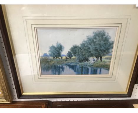 CHARLES H SANSOM "Rose Cottage Amberley Glos with shepherd and sheep in foreground", watercolour, heighted with white, signed