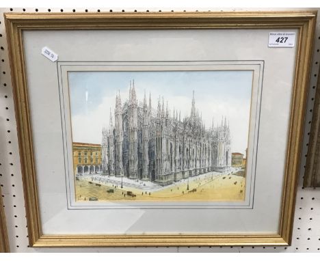 BELA SZIKLAY (1878-1949) "Milan Cathedral" coloured etching, 20.5 cm x 28 cm, BELA SZIKLAY (1878-1949) "Domed building with t