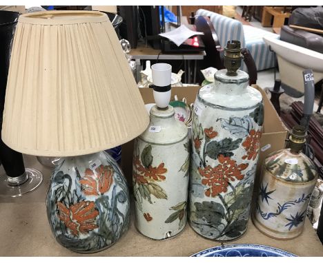 A Colin Kellam pottery table lamp with floral decoration, bears potter's mark and label, 25 cm high excluding fittings togeth