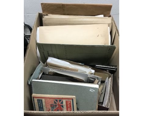A box of sundries including various unframed photographs and negatives, Active Service edition "Holy Bible", various Royal Ai