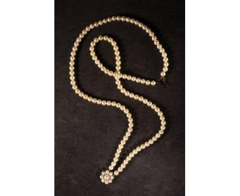 A cultured pearl two strand necklace with diamond and pearl set 9 carat gold clasp, 42 cm long, 58 g over all CONDITION REPOR