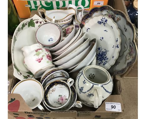 A box containing various 19th Century and later china wares to include Worcester lobed serving dish with floral decoration, a